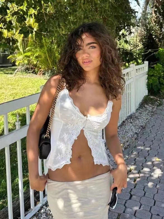 Lace satin sweet slim buttoned small camisole